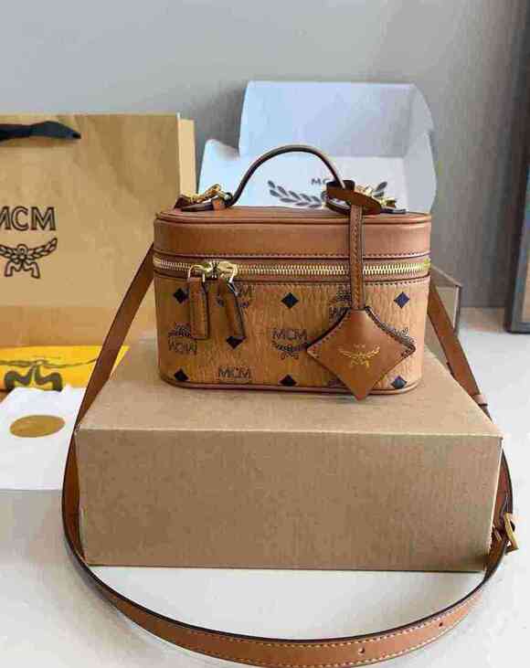 MCM® Handbags - MCM Brown Visetos Cosmetic Vanity Case Detachable Crossbody Strap